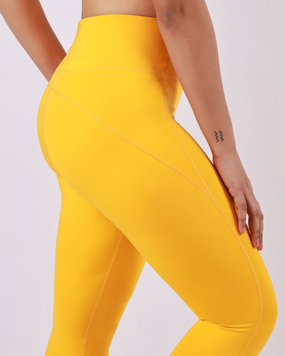 Buy CLOVIA High Rise Active Tights in Lemon Yellow with Contrast